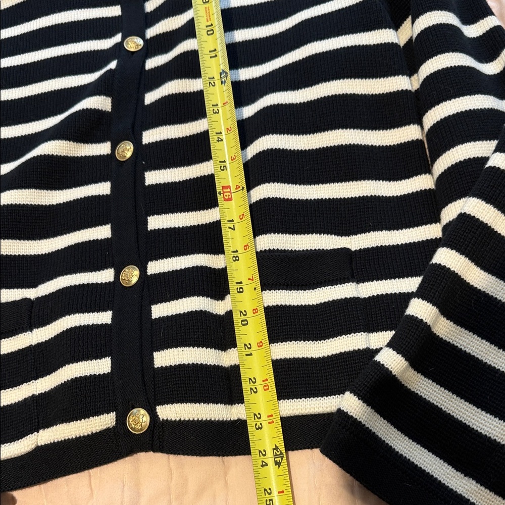 J. Crew Thick Cotton Black & White Striped Cardigan Gold buttons XL - Picture 5 of 8